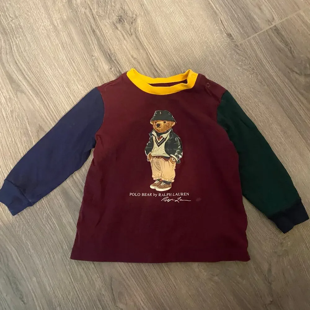 Ralph Lauren Colorblocked Red Green Blue Sweat Set Polo Bear Set Baby 12 Month